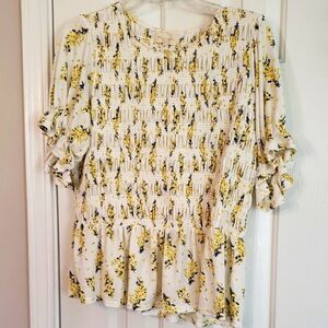 Floral Smocked Women's Top - Yellow and White
